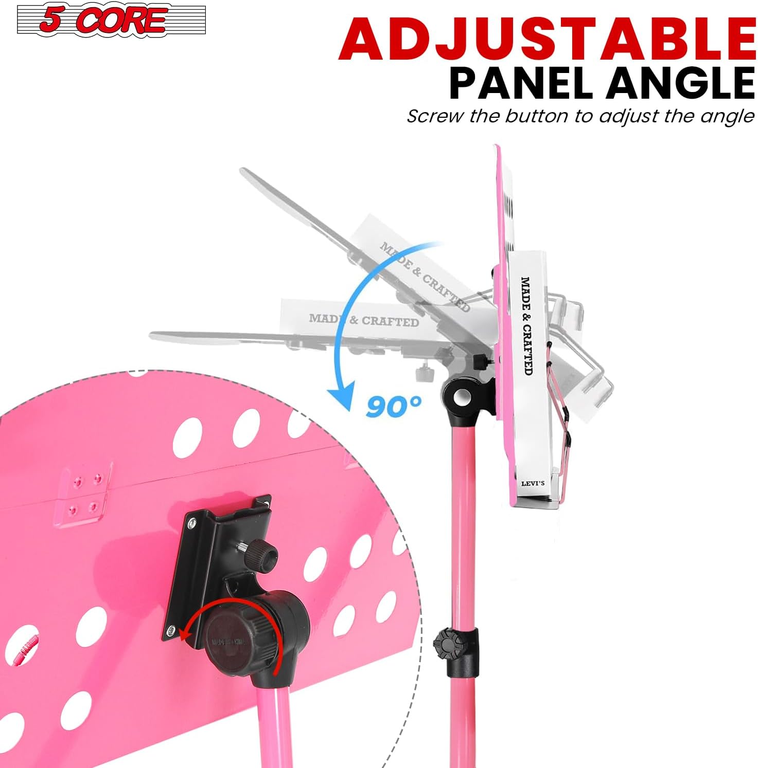 5Core Music Stand with Light Clip and Adjustable Height
