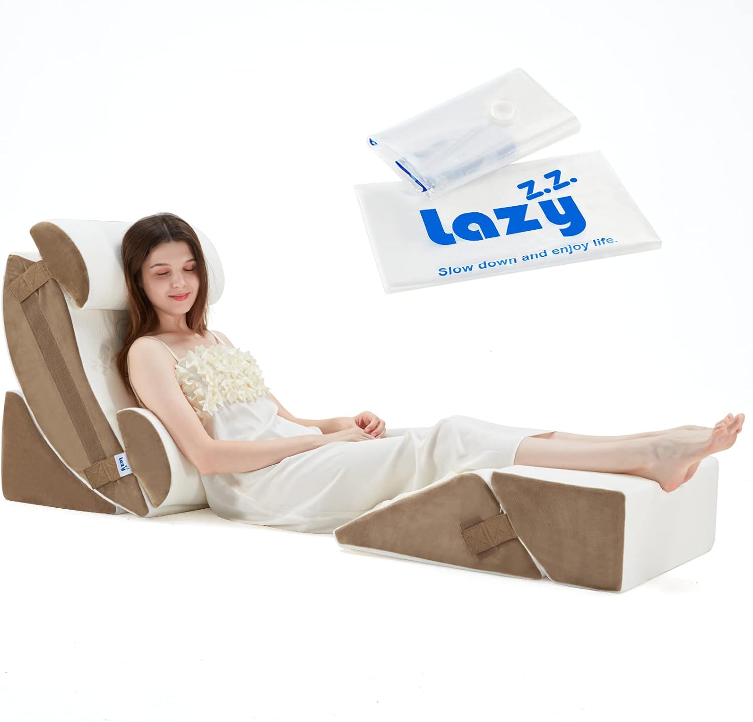 Lazyzizi 6pcs Orthopedic Wedge Pillow Set - Memory Foam for Pain Relief
