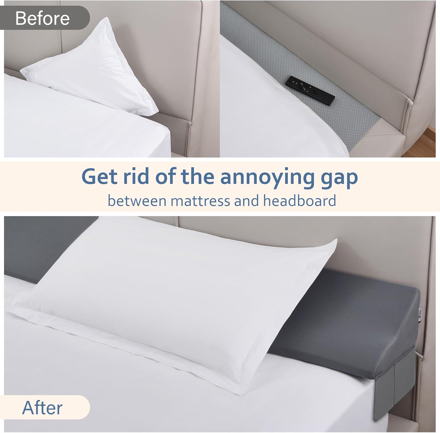 Vekkia King Bed Wedge Pillow Gap Filler with Storage Pockets