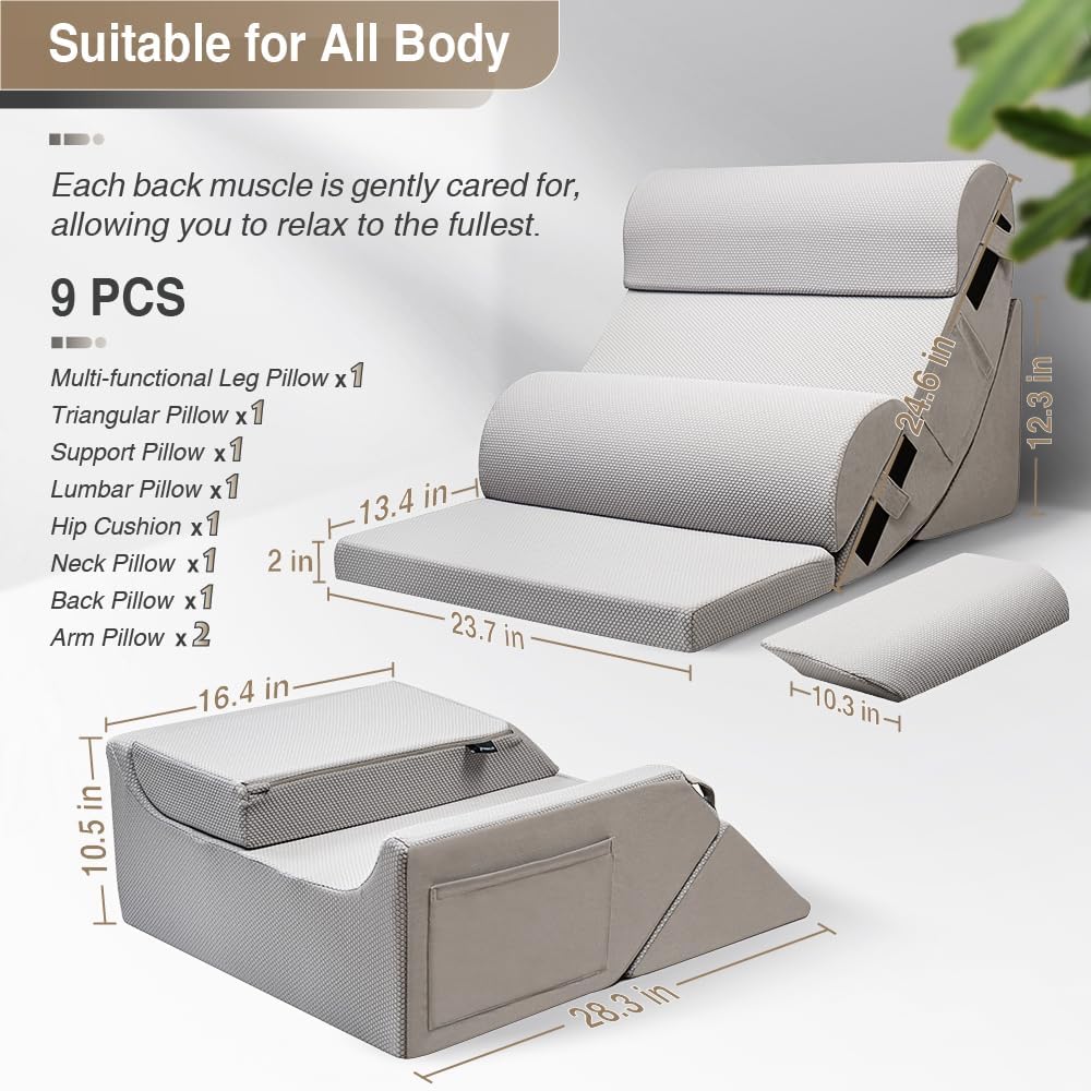FifthQuarter 9PCS Orthopedic Wedge Pillow Set for Post Surgery Recovery