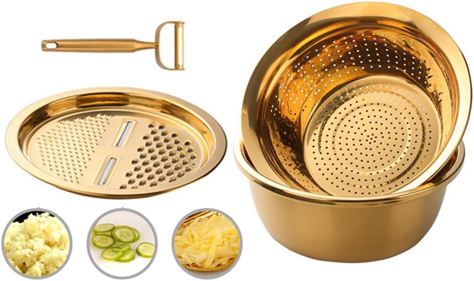 TEHAHA 3-in-1 Colander Set with Peeler and Mixing Bowl