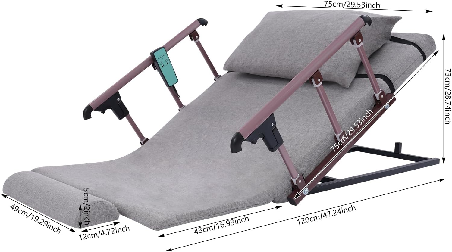 Electric Adjustable Bed Backrest with Remote Control and Guardrails 1