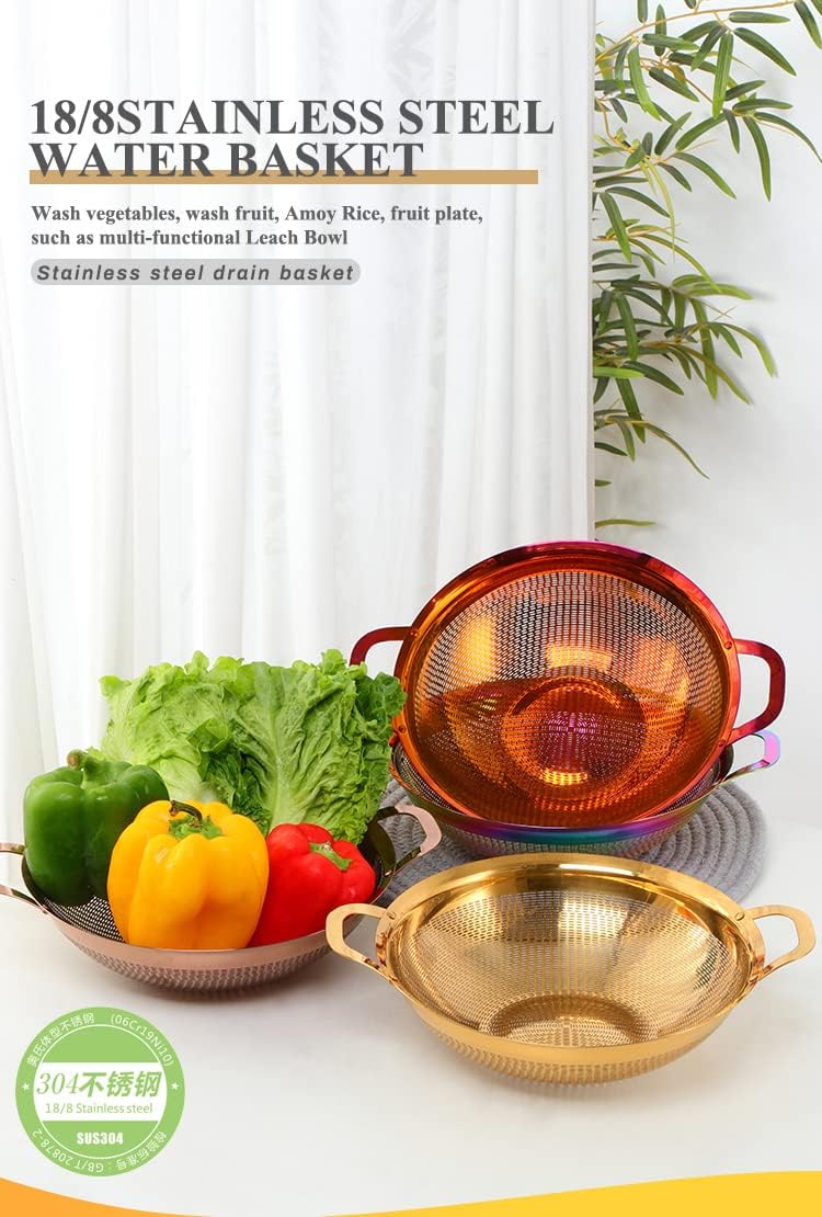 QOBIMOON Gold Stainless Steel Colander with Handle and Legs
