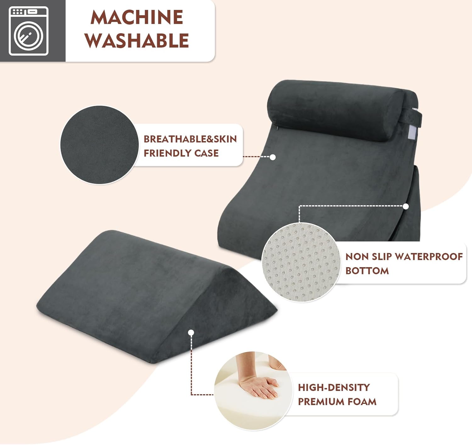 4PCS Orthopedic Bed Wedge Pillow Set for Back and Leg Pain Relief