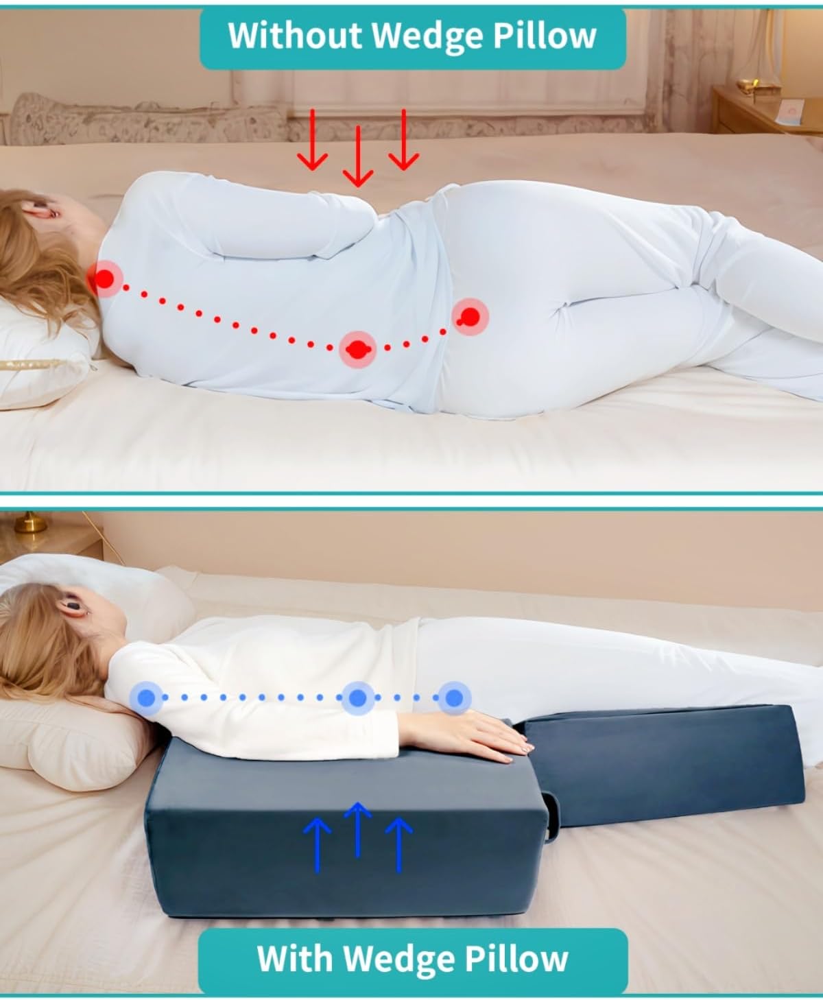 3PCS Bed Wedge Pillow Set for Seniors Back Pain Relief