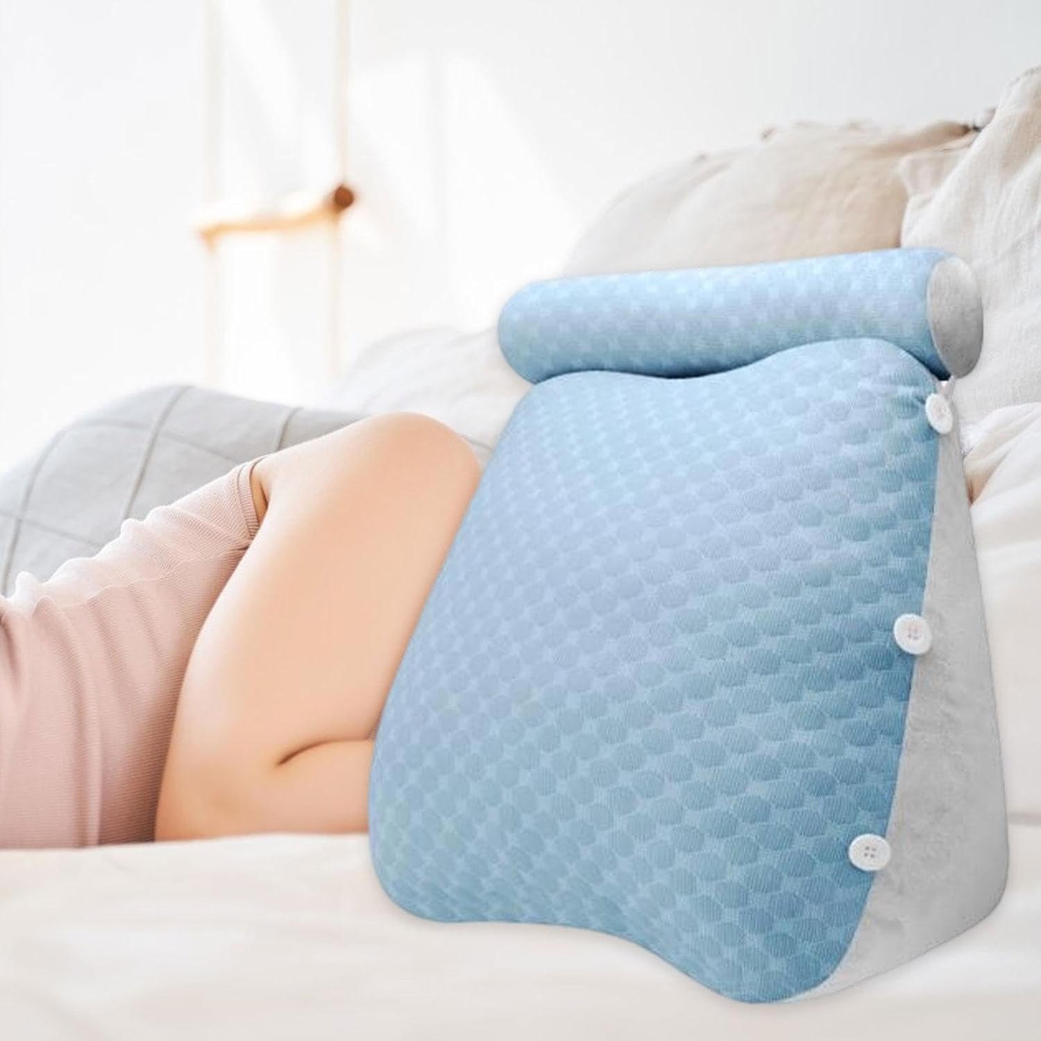 WeiLaiKeQi Wedge Pillow Headboard Support for Sitting Up Soft Blue