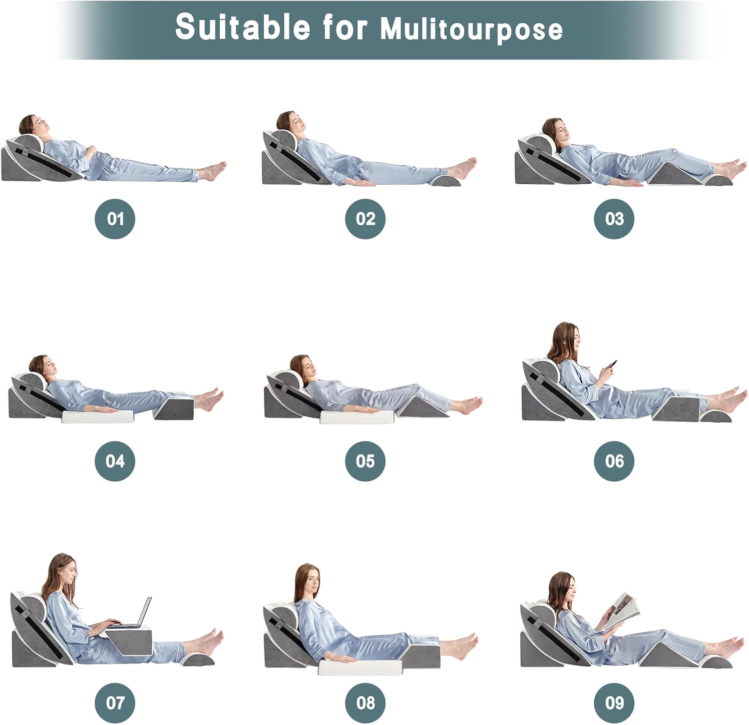 Yojoker 6Pcs Orthopedic Bed Wedge Pillow Set for Pain Relief Comfort
