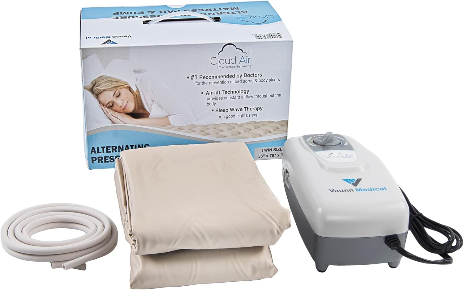 Vaunn Medical Cloud Air Mattress Topper with Pump - Quiet Pressure Relief
