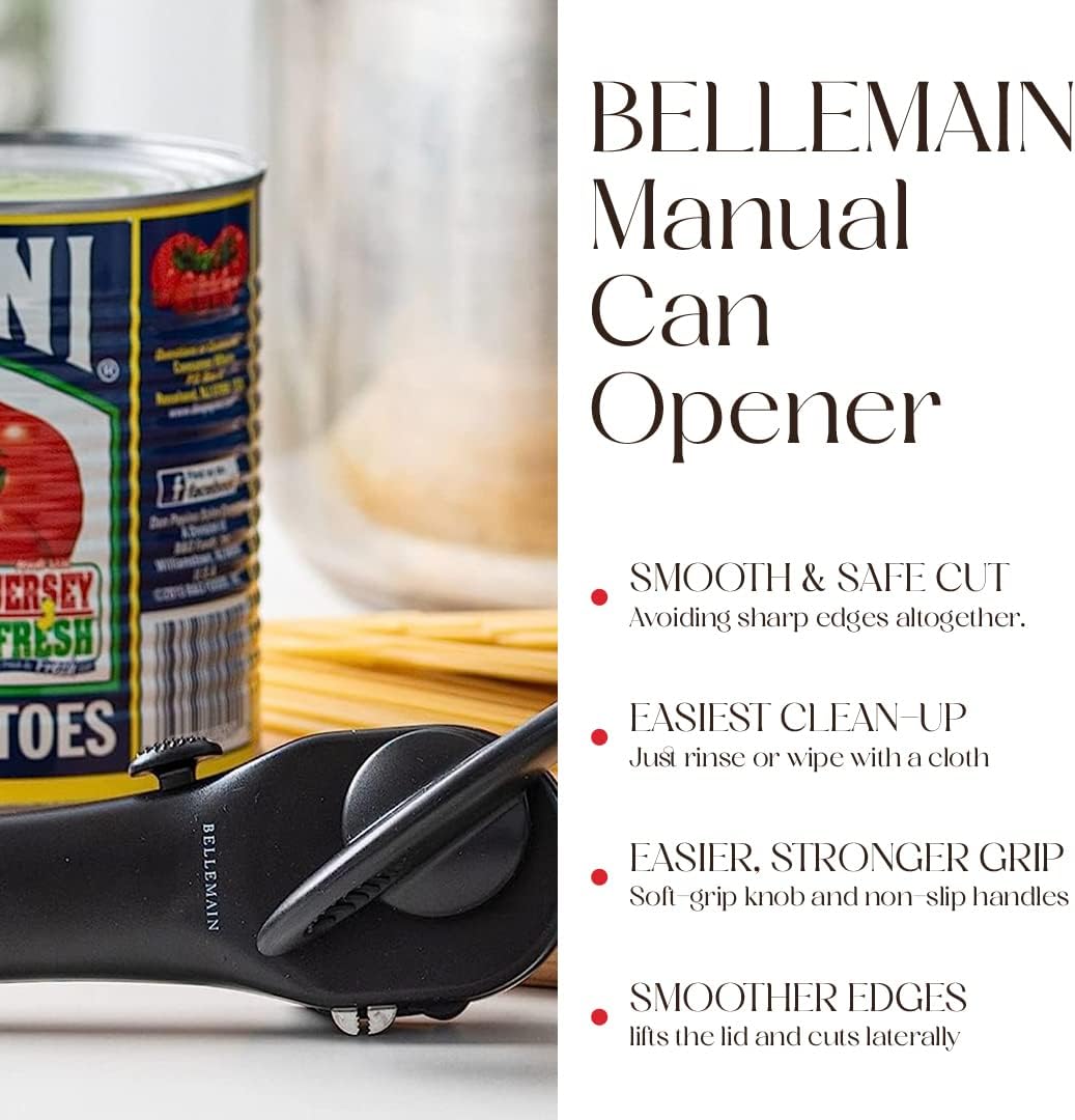 Bellemain Stainless Steel Manual Can Opener - Ergonomic Safe Cut for Seniors