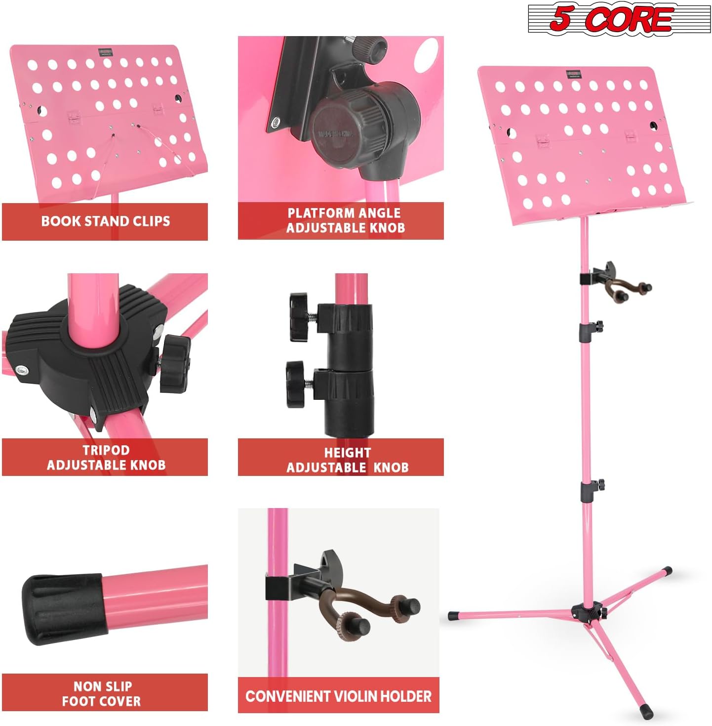 5Core Music Stand with Light Clip and Adjustable Height