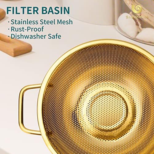 Snailhouse 5 Qt Stainless Steel Colander with Handles and Self-Draining Base