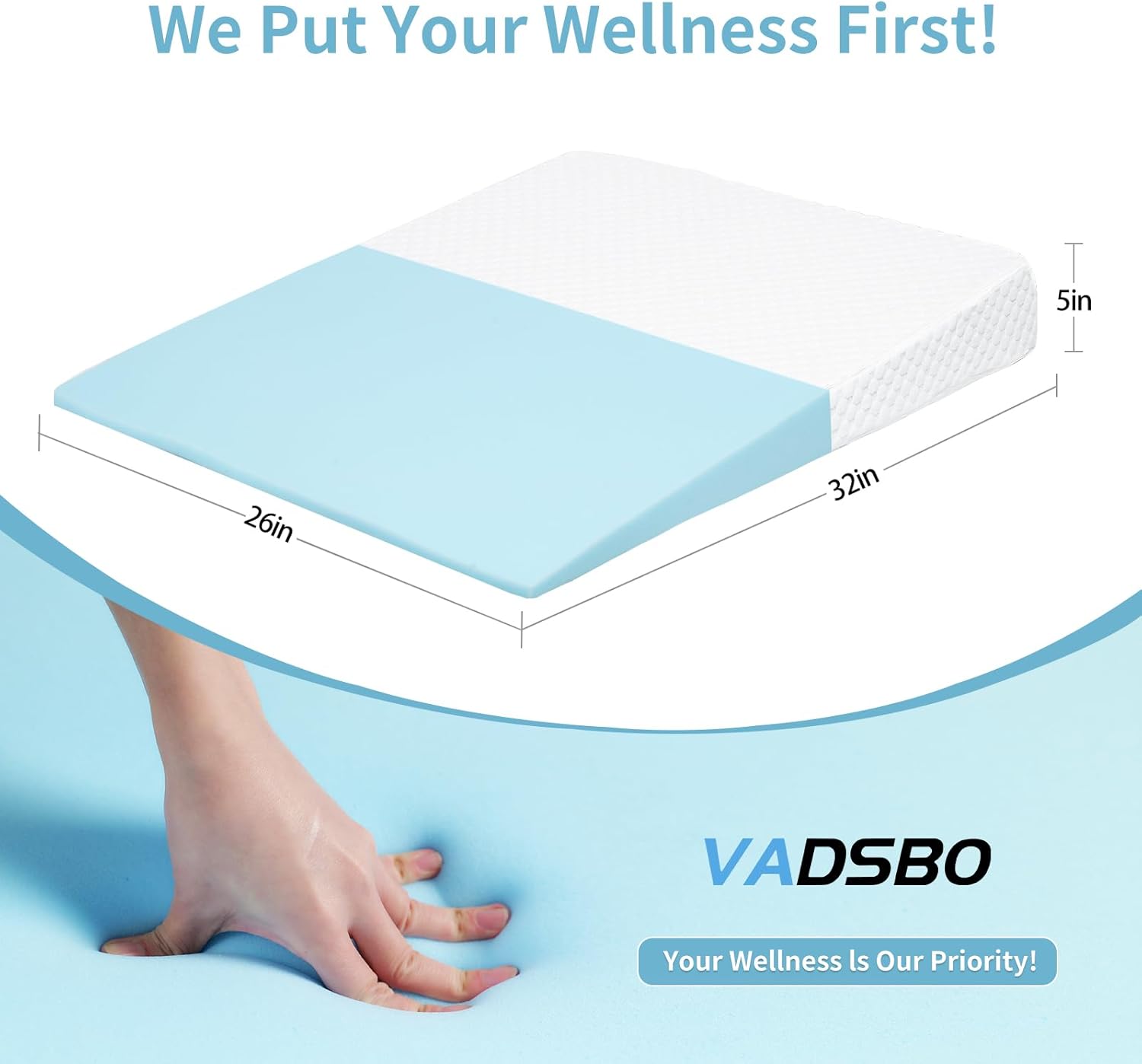 VADSBO 5in Gray Foam Wedge Pillow with Washable Cover