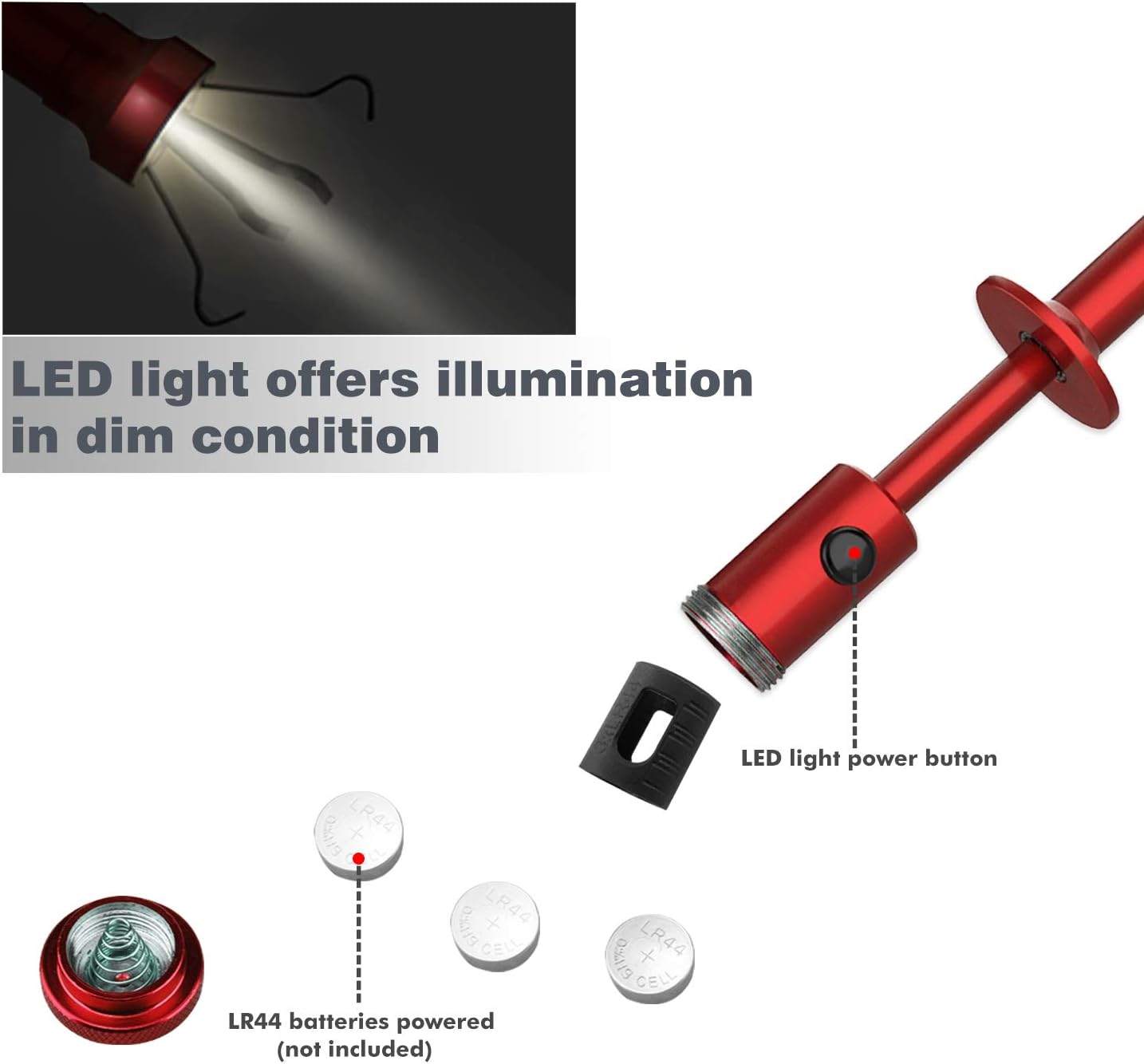 Housolution Grabber Tool with LED Lights Red