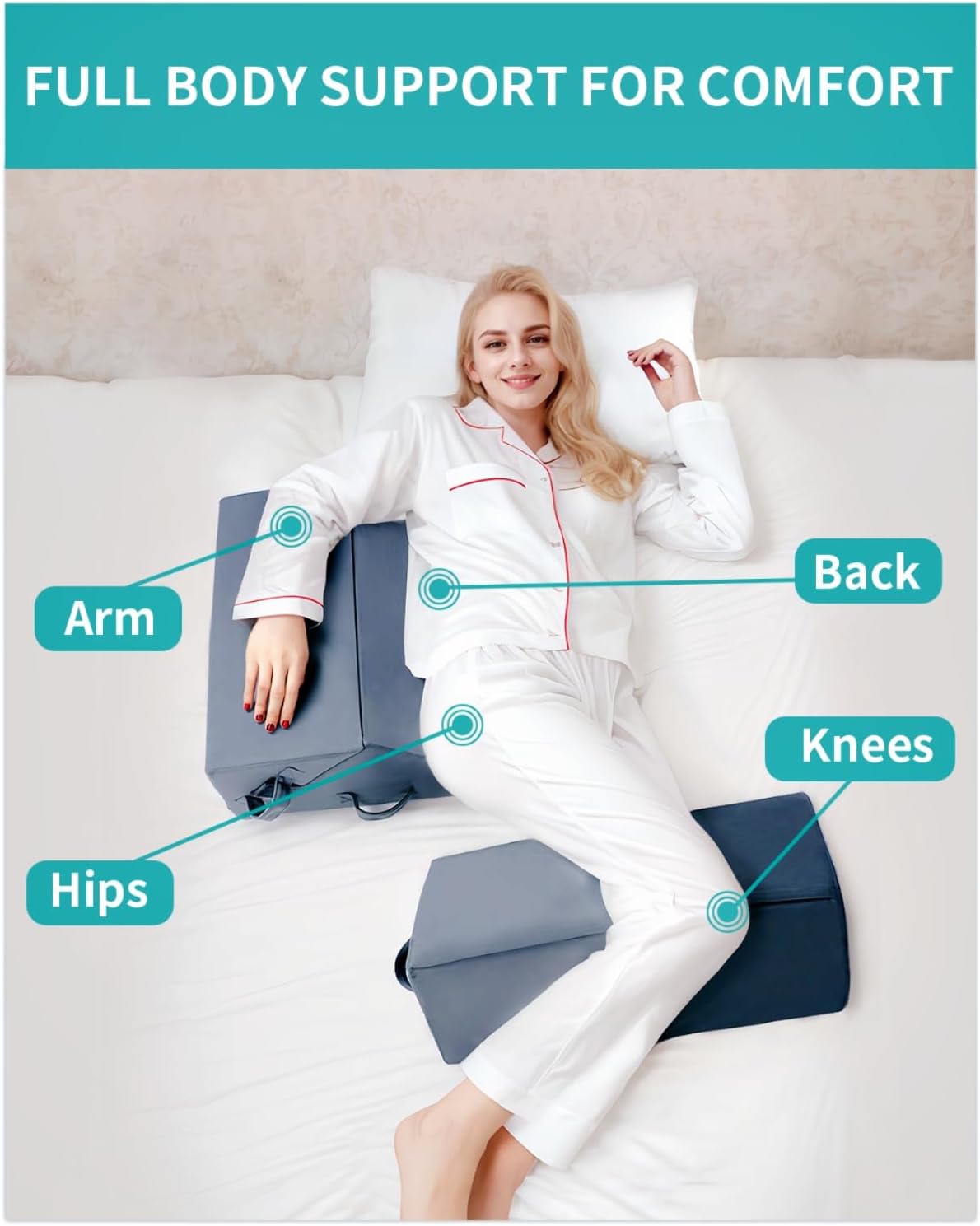 3PCS Bed Wedge Pillow Set for Seniors Back Pain Relief