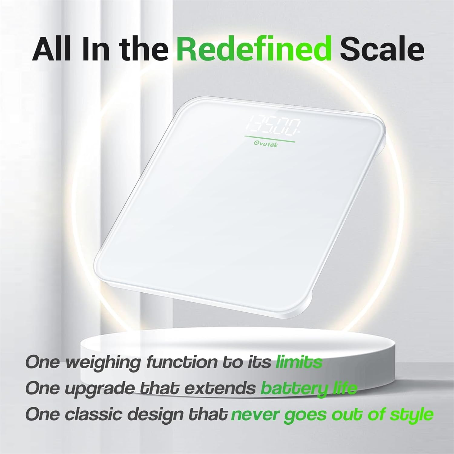OVUTEK Digital Bathroom Scale with LED Display and 400lb Capacity