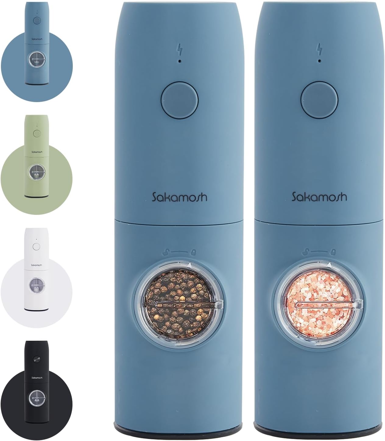 SAKAMOSH Electric Salt Pepper Grinder Set Rechargeable with LED Light 2-Pack Blue