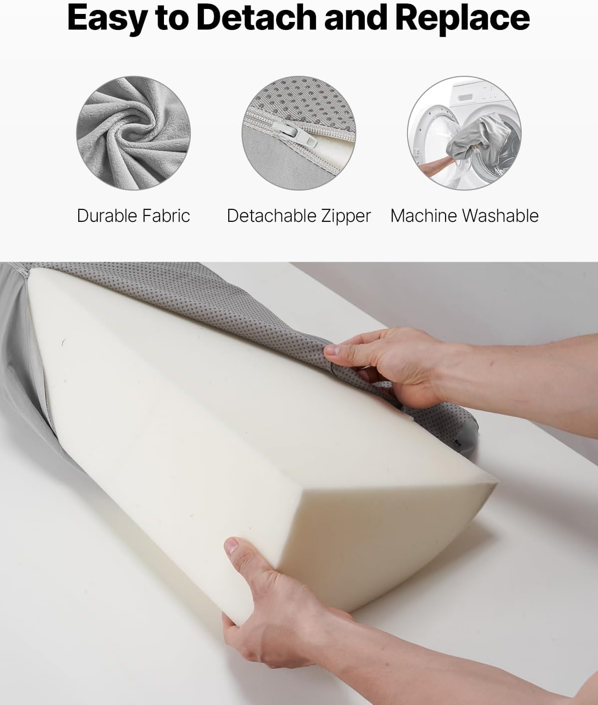 VEVOR Bed Wedge Pillow for Headboard 76x8x6 inch 25D Foam Gray