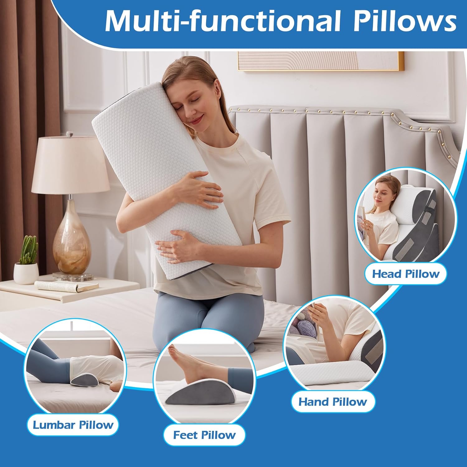 6PCS Orthopedic Wedge Pillow Set for Post Surgery Relief and Acid Reflux