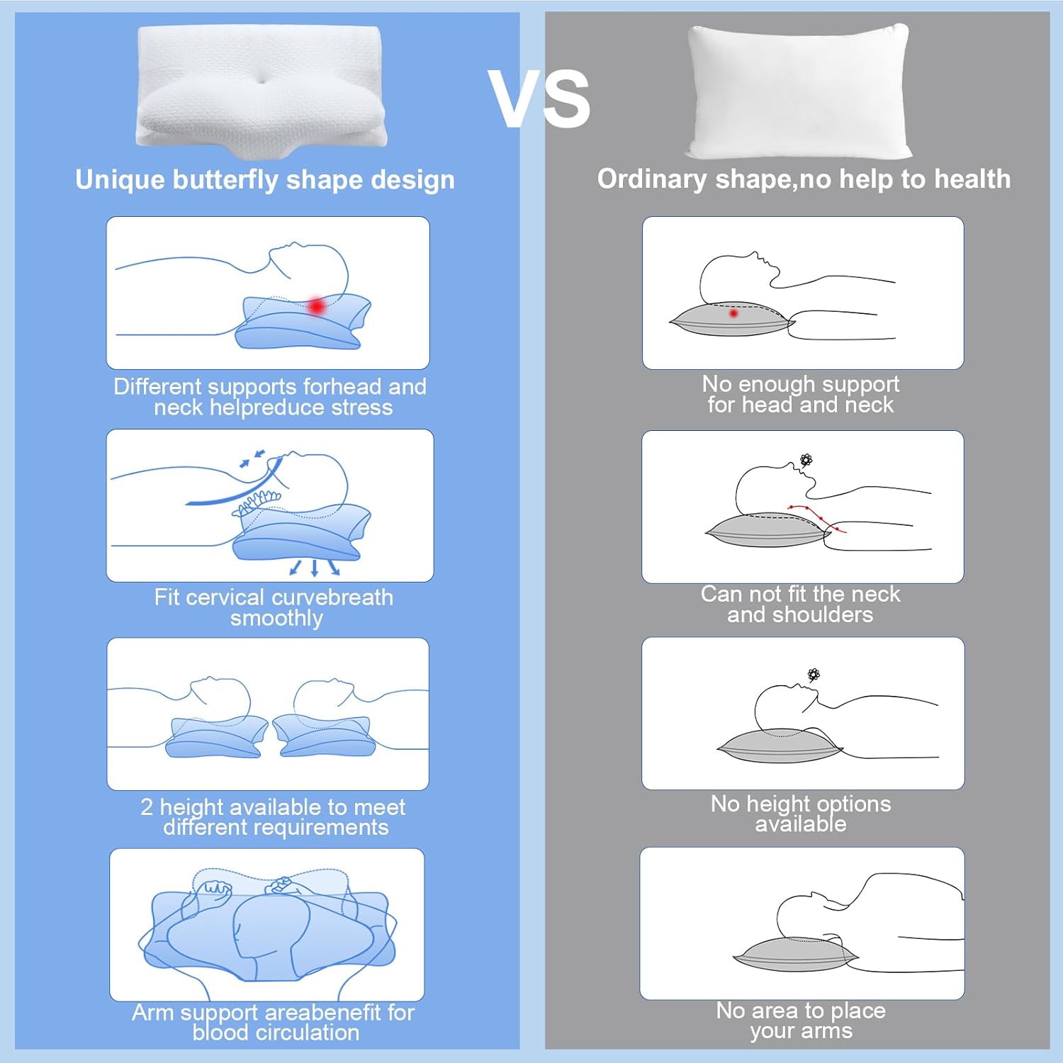 Contoured Cervical Neck Pillow for Sleep Support