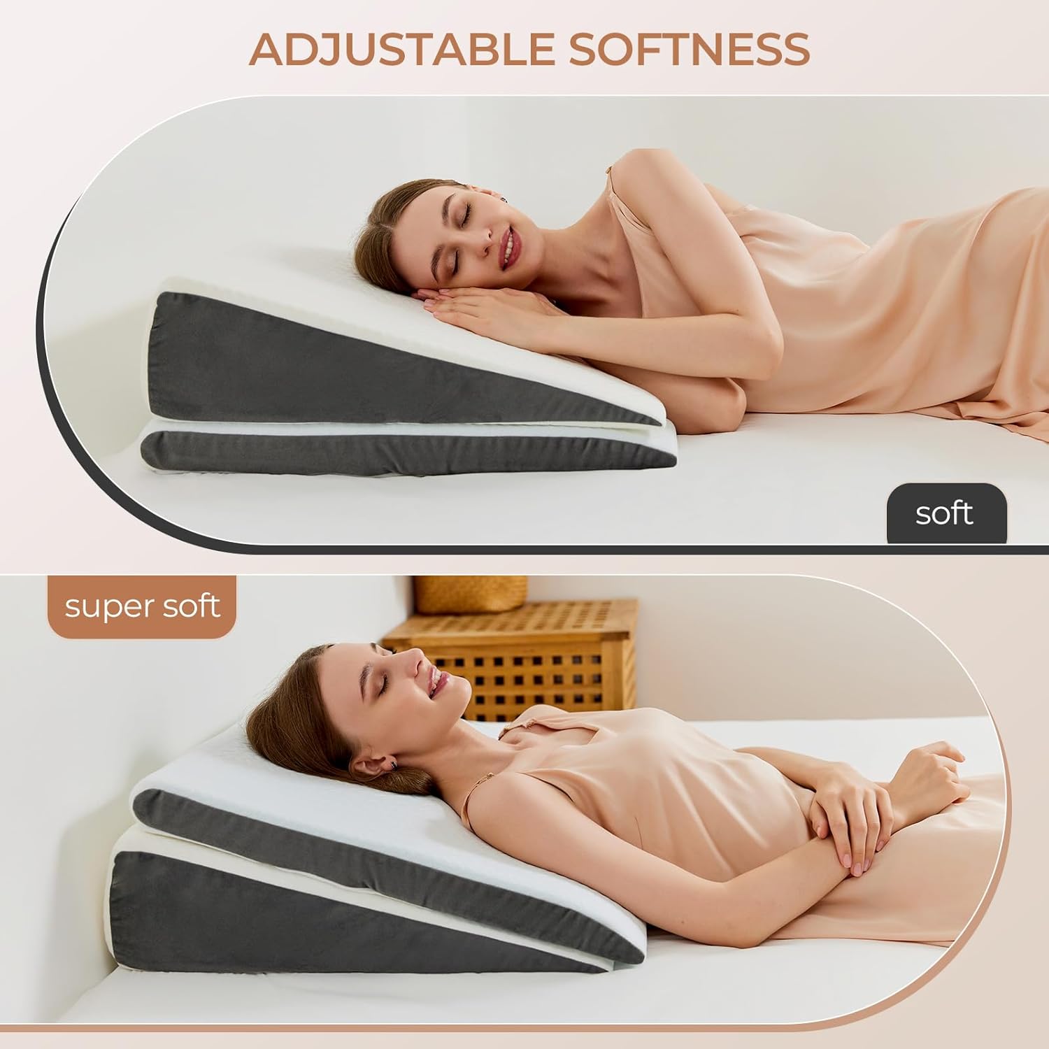 Vekkia 2PCS Adjustable Wedge Pillow for Sleep Apnea and Acid Reflux