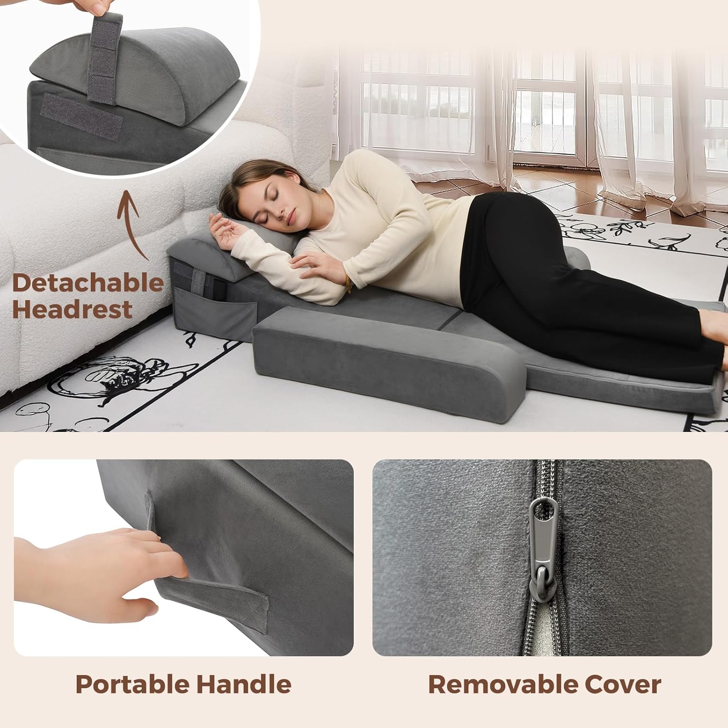 Vekkia Adjustable Wedge Pillow with Armrests and Headrest