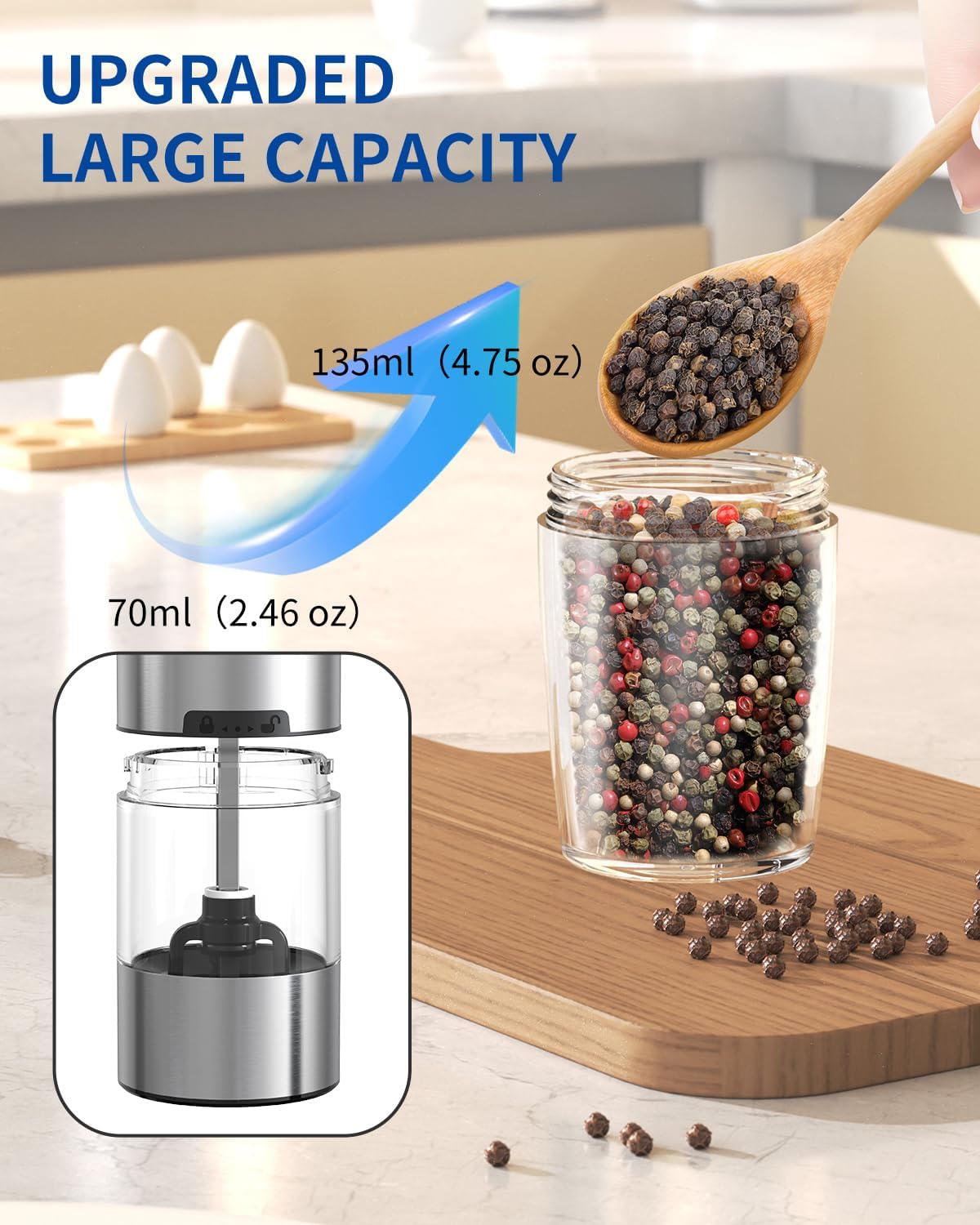 CIRCLE JOY Gravity Electric Salt Pepper Grinder Set with LED Light