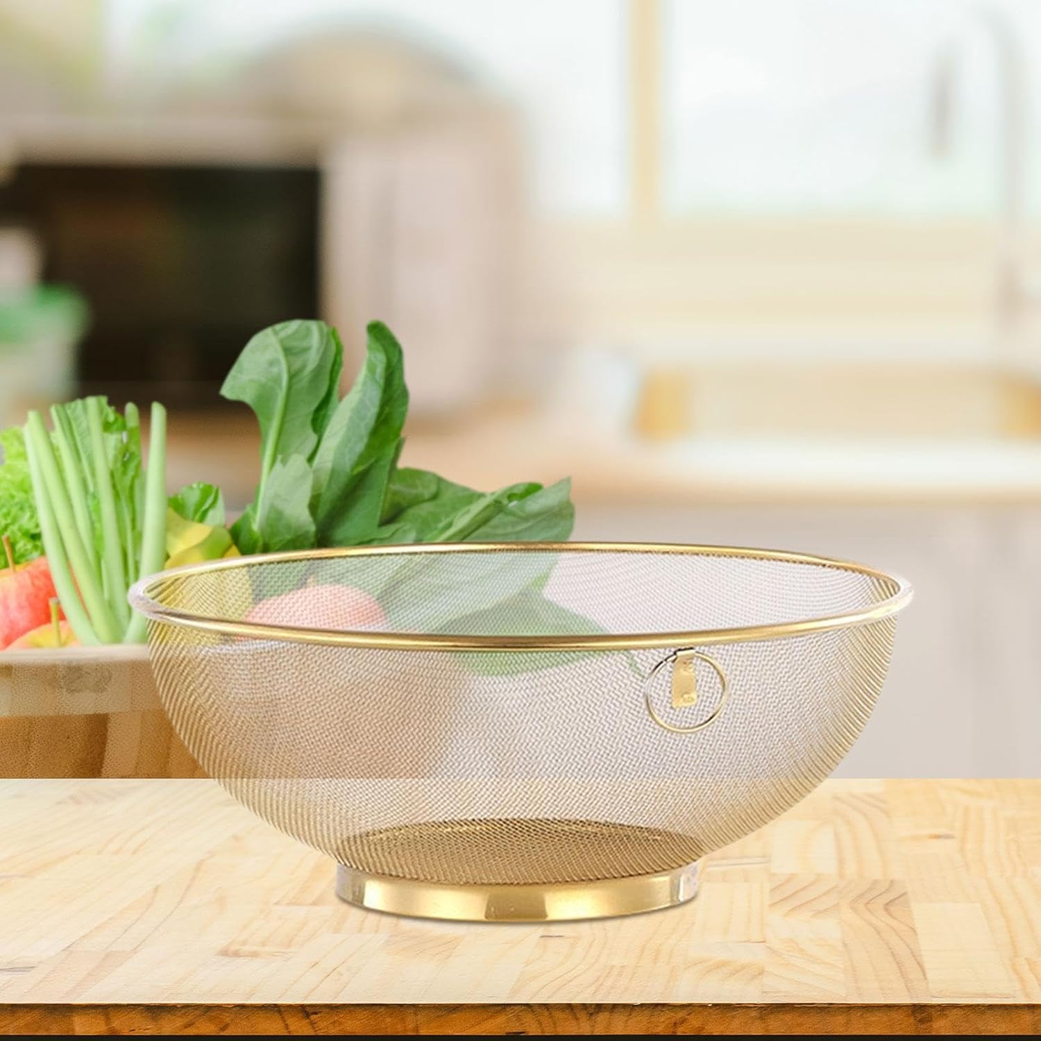 Gold Rice Washing Colander with Handle and Base
