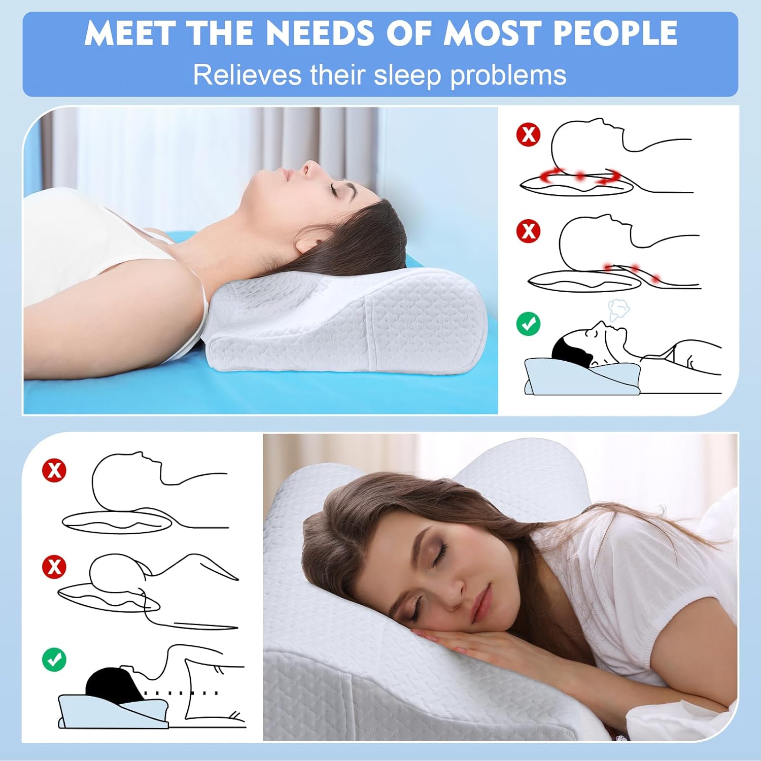 Contoured Cervical Neck Pillow for Sleep Support