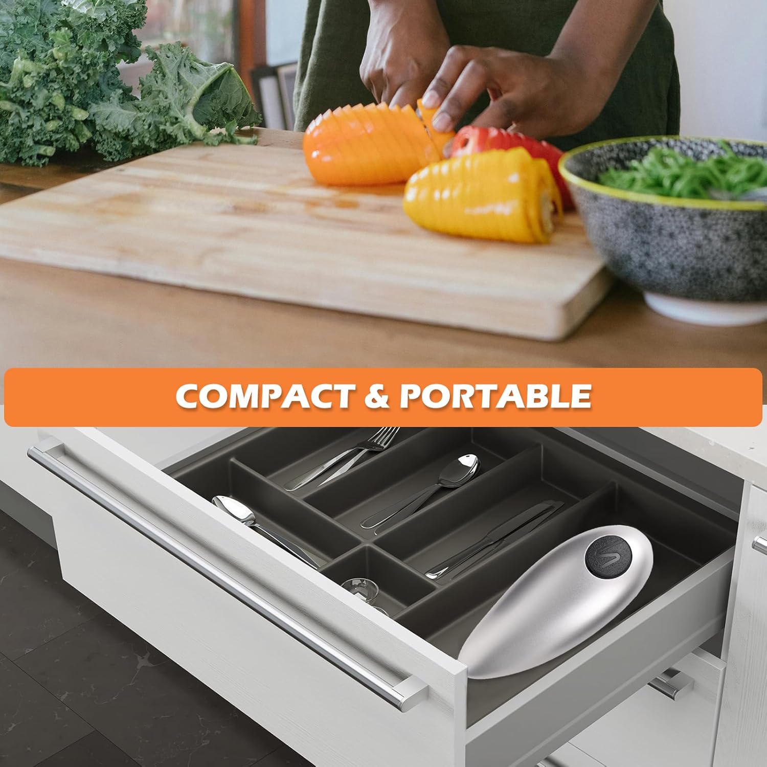 One Touch Electric Can Opener - Smooth Edge Cordless Compact Black