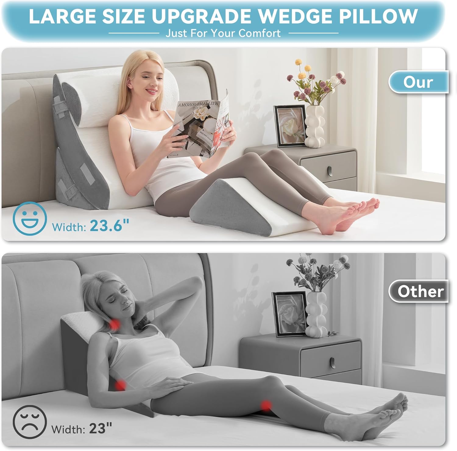 Kingfun 4PC Orthopedic Wedge Pillow Set with Travel Bag