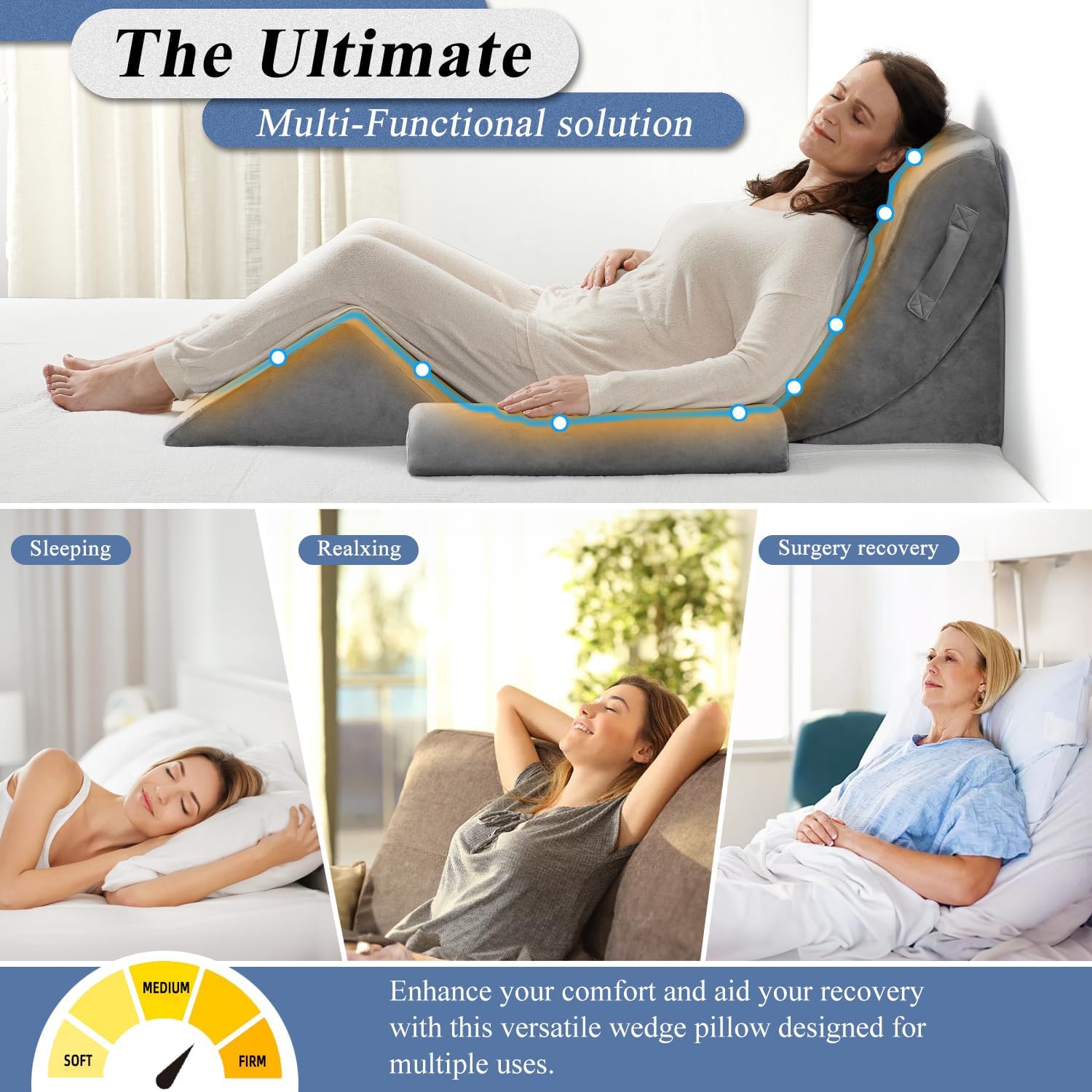 Axelrod 4PCS Orthopedic Wedge Pillow Set for Back Neck Leg Pain Relief
