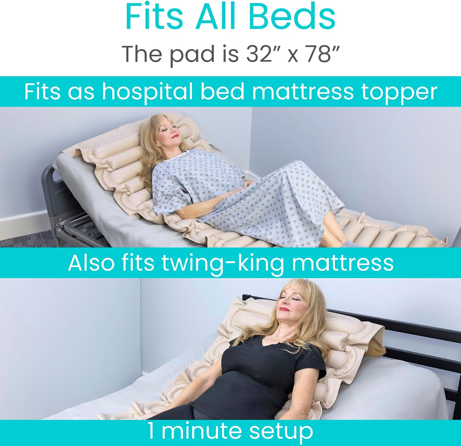 Vive Alternating Air Pressure Mattress Pad Replacement - 300 lbs