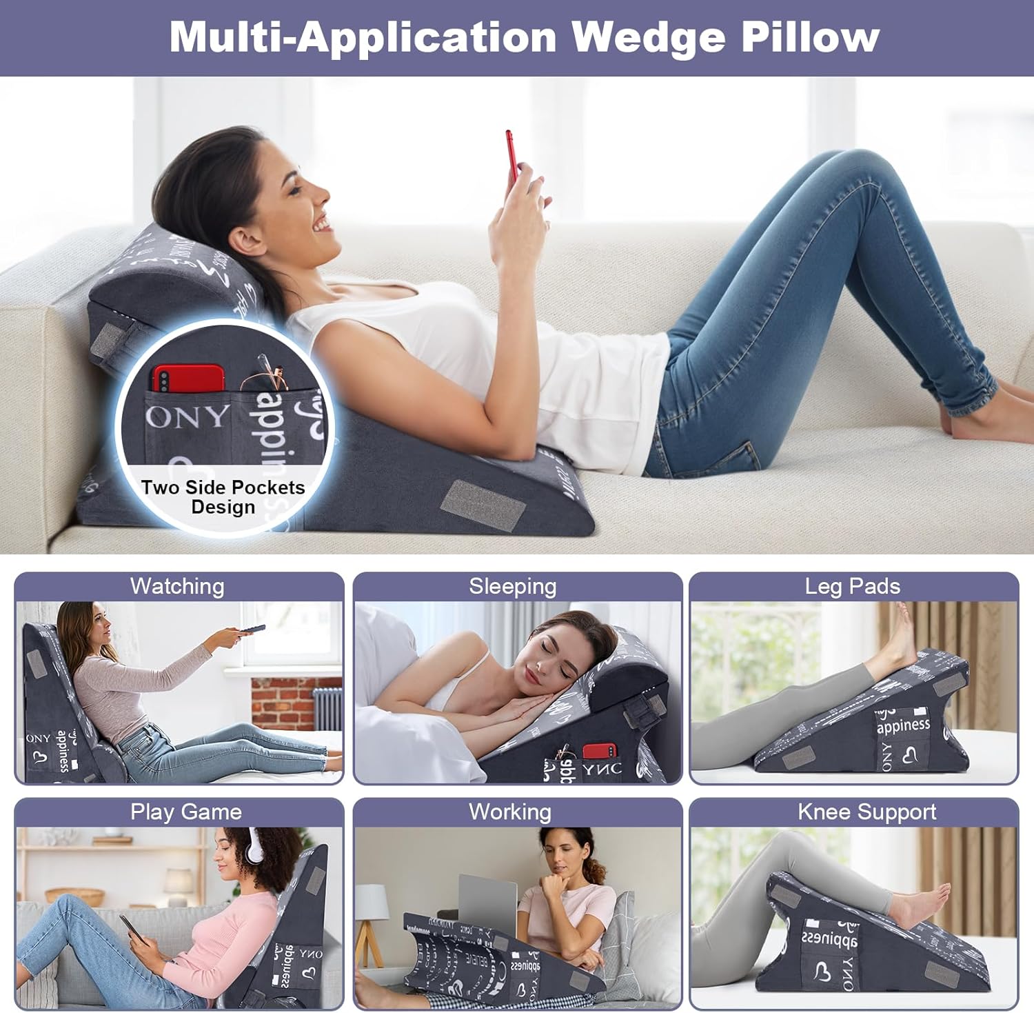 Wedge Pillow Headboard for Acid Reflux Relief and Back Pain