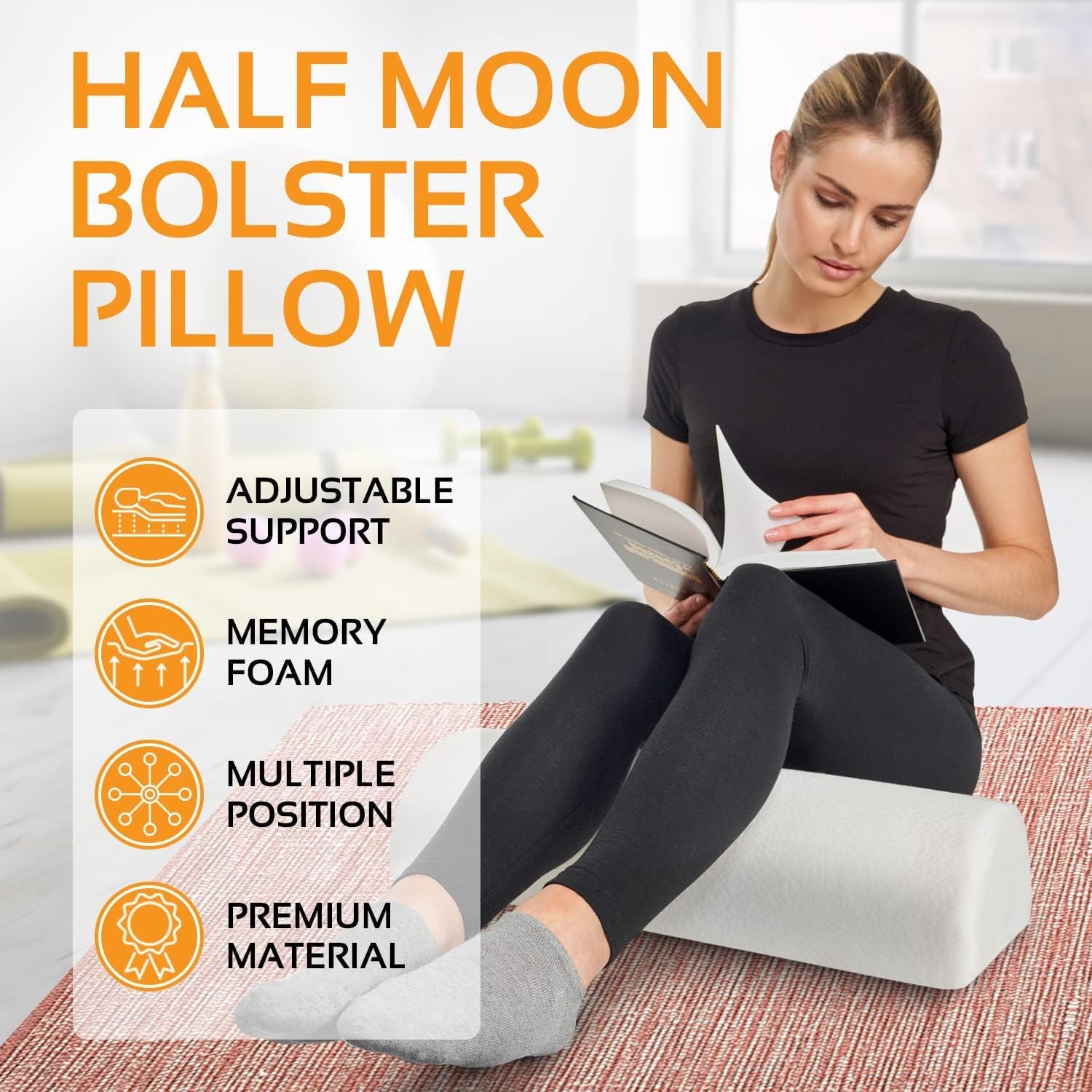 AllSett Health Large Half Moon Bolster Pillow - White
