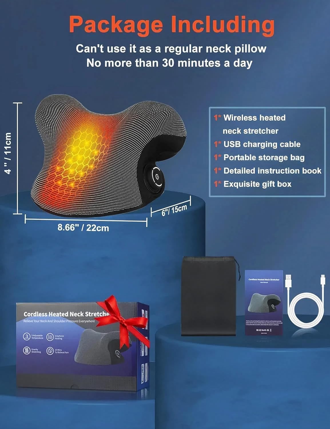 Wireless Heated Neck Stretcher with Graphene and Magnetic Therapy