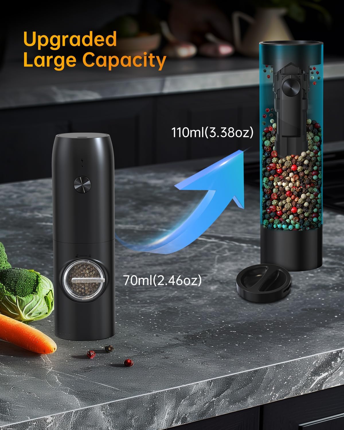 CIRCLE JOY Rechargeable Salt Pepper Grinder Set with USB Charging Base