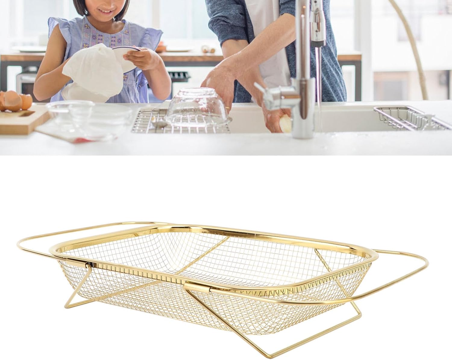 SASKATE Over the Sink Colander Strainer Basket Gold 1