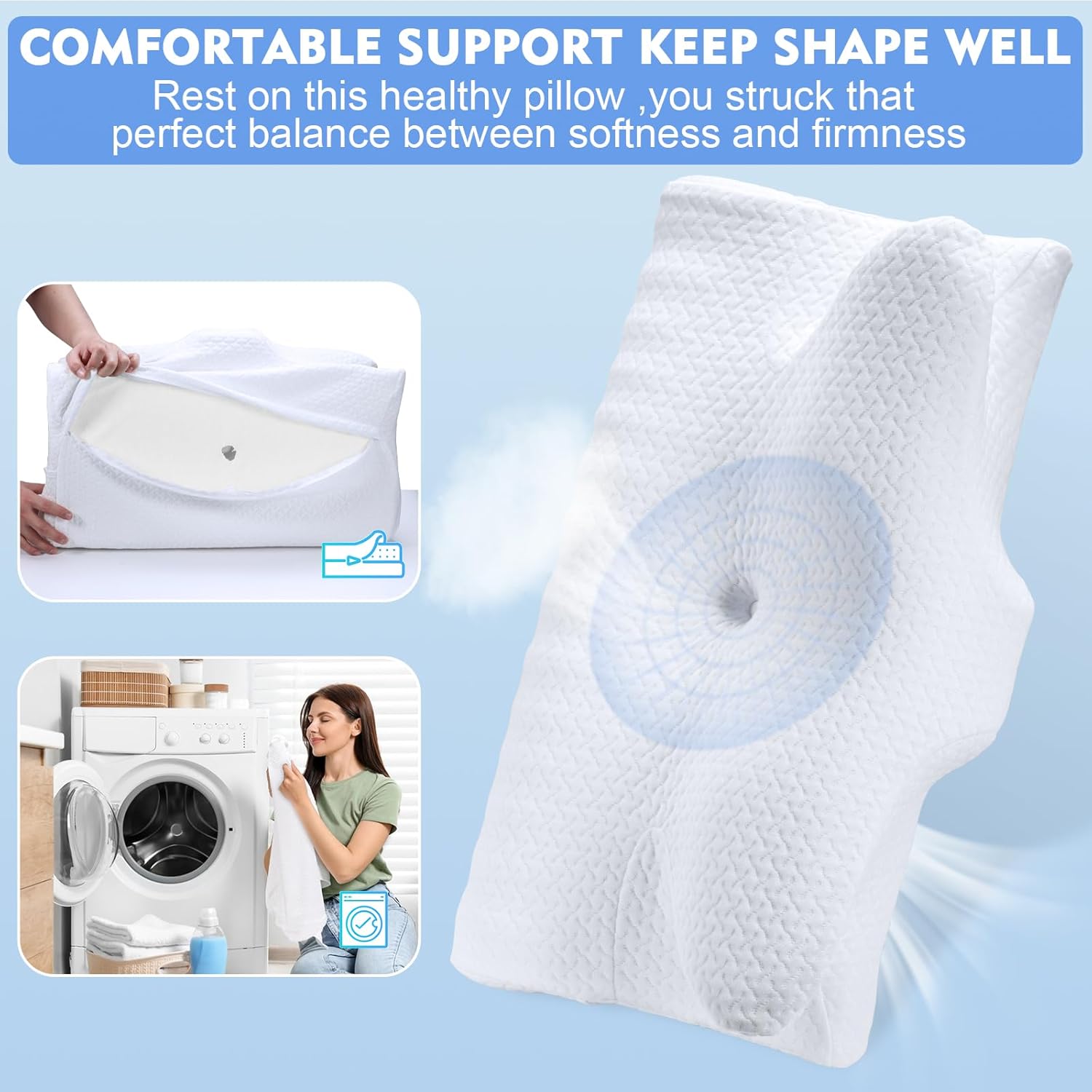 Contoured Cervical Neck Pillow for Sleep Support