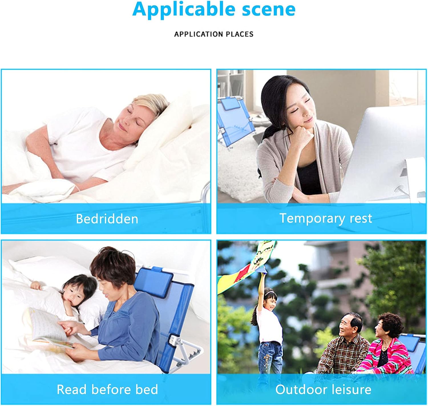 Adjustable Padded Backrest for Bed Support Blue
