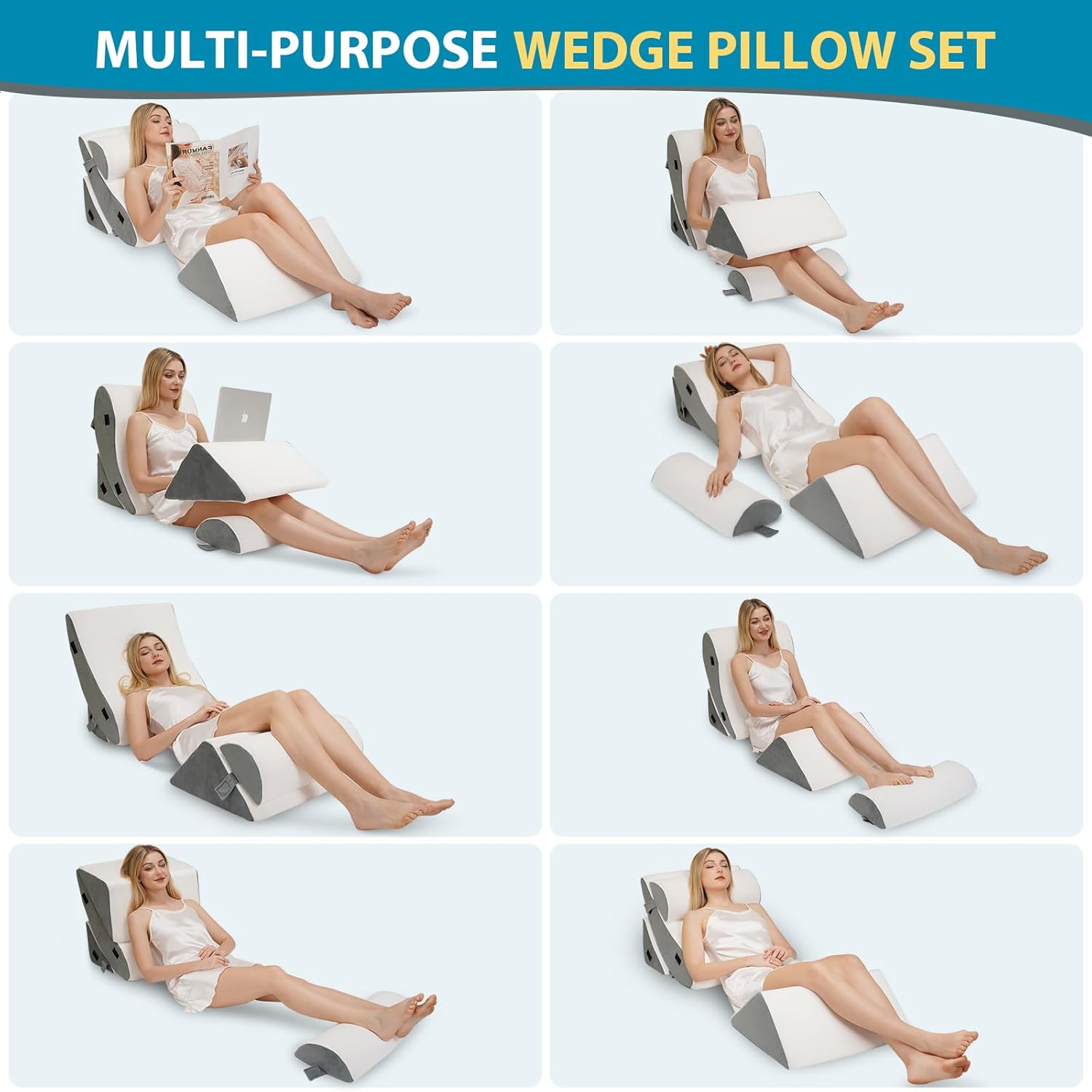 4PCS Orthopedic Wedge Pillow Set for Back Leg Support