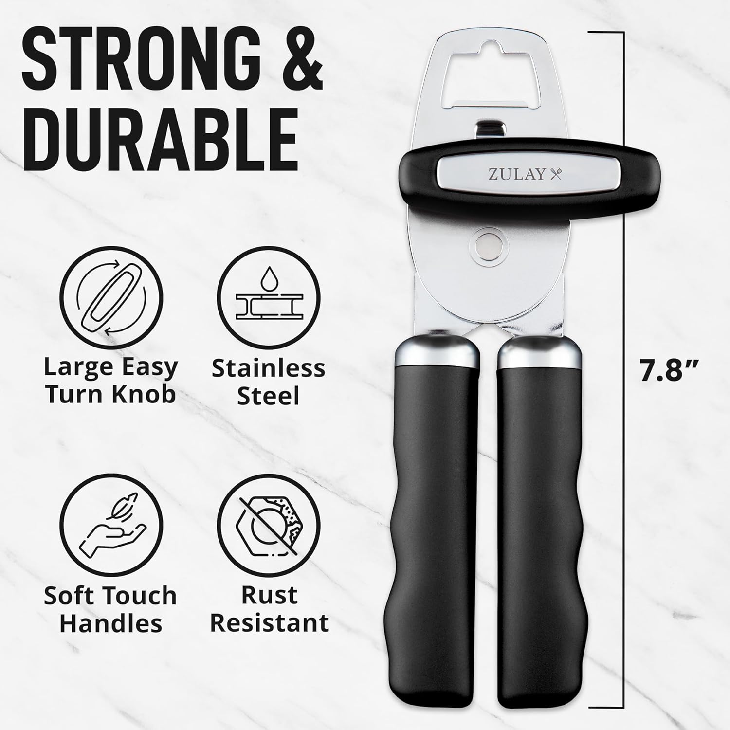 Zulay Kitchen Manual Can Opener with Bottle Opener - Black