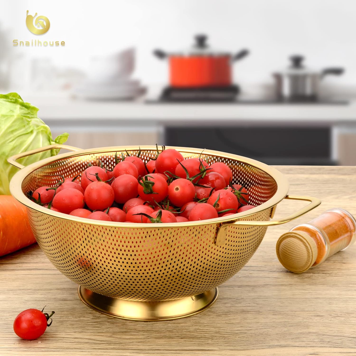 Snailhouse 5 Qt Stainless Steel Colander with Handles and Self-Draining Base