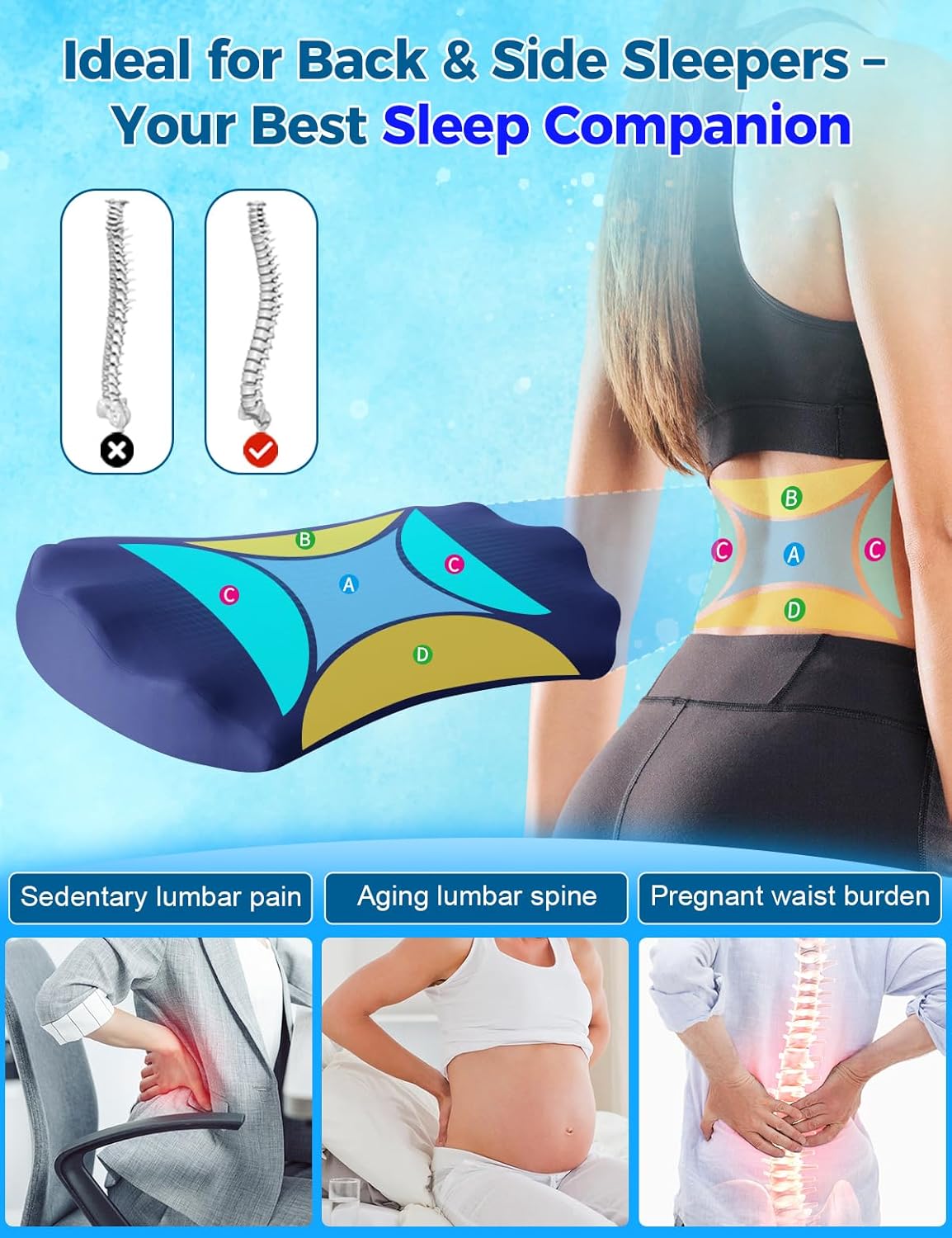 Fledano Cooling Lumbar Support Pillow for Back Pain Relief