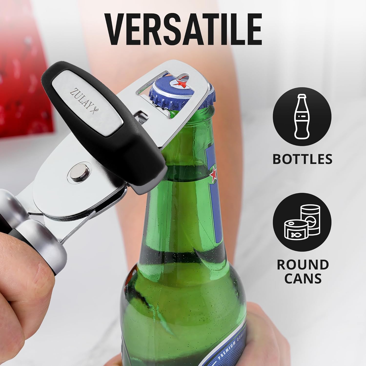 Zulay Kitchen Manual Can Opener with Bottle Opener - Black