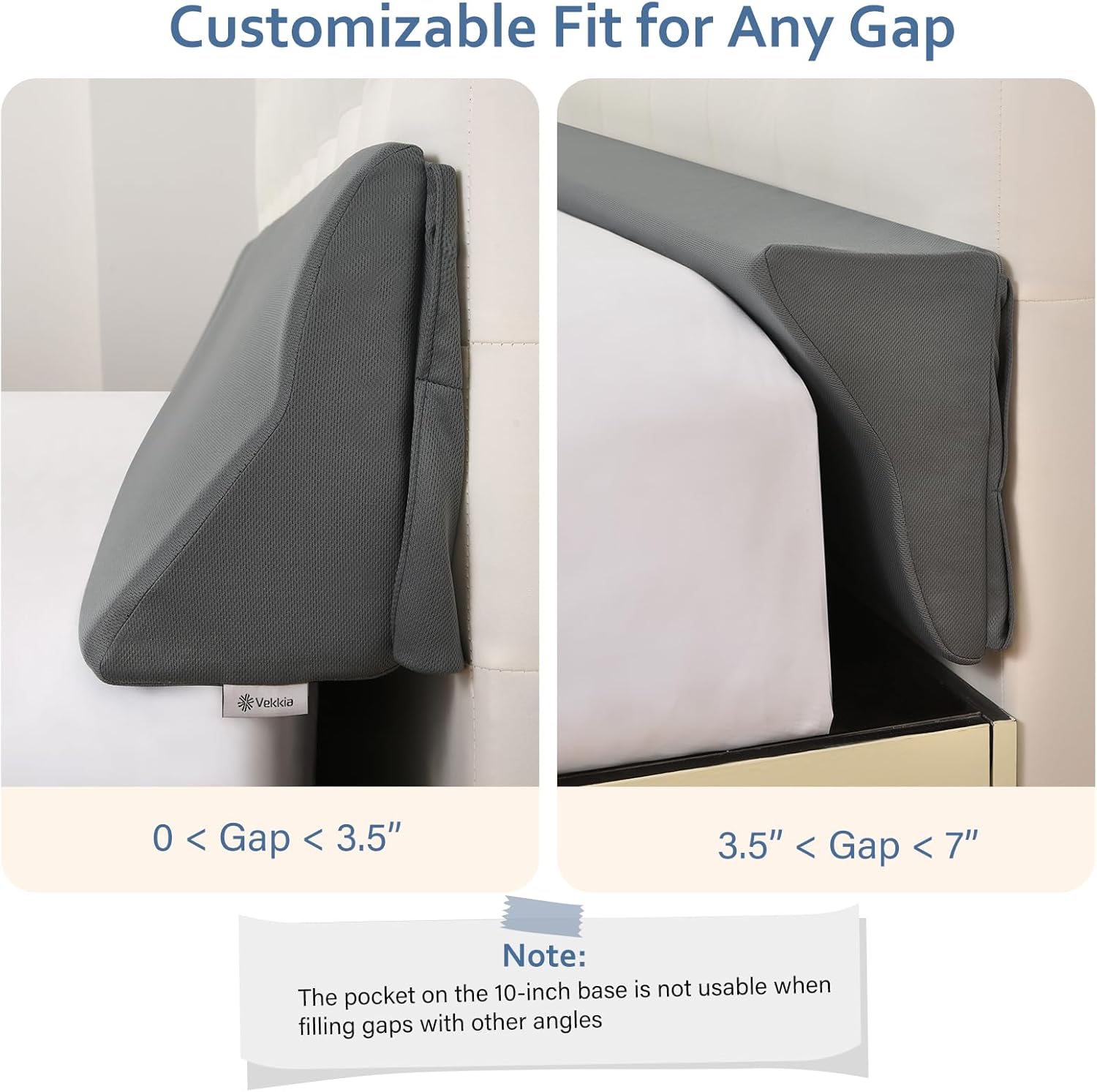 Vekkia King Bed Wedge Pillow Gap Filler with Storage Pockets
