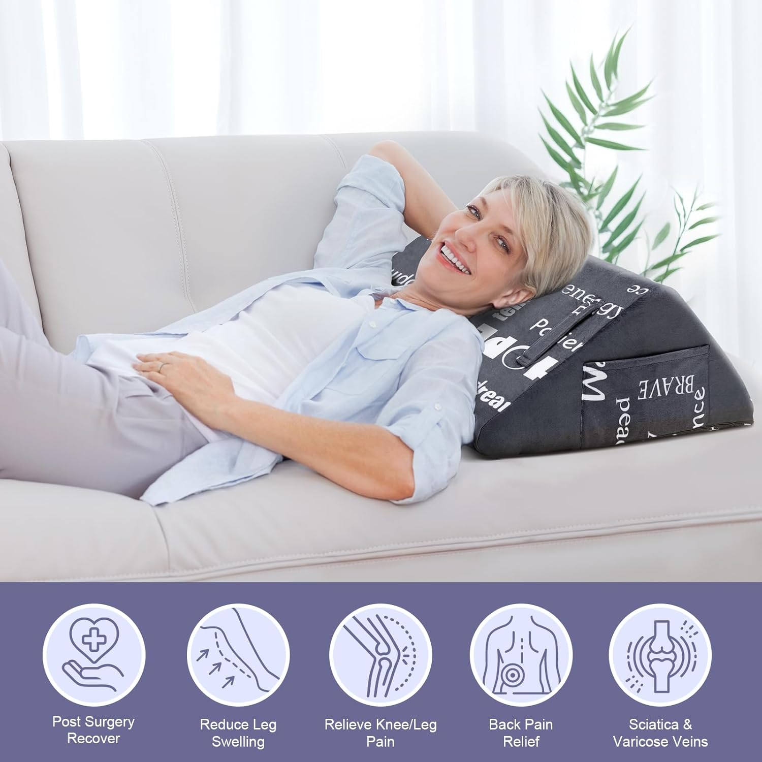 MYLIFESION Knee Wedge Pillow with Positive Words