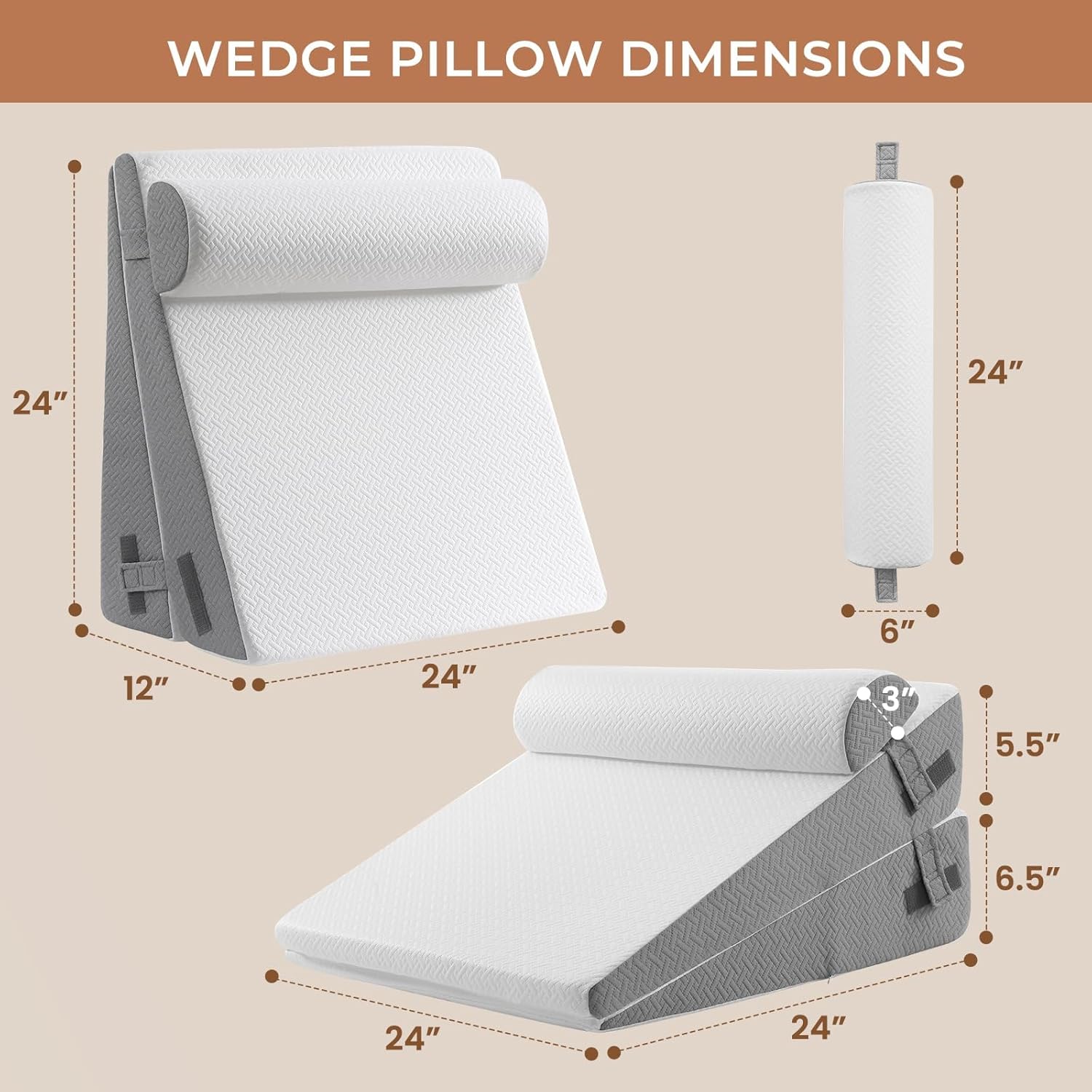 Sasttie Wedge Pillow Set 3-Piece Adjustable for Surgery Acid Reflux Sleep