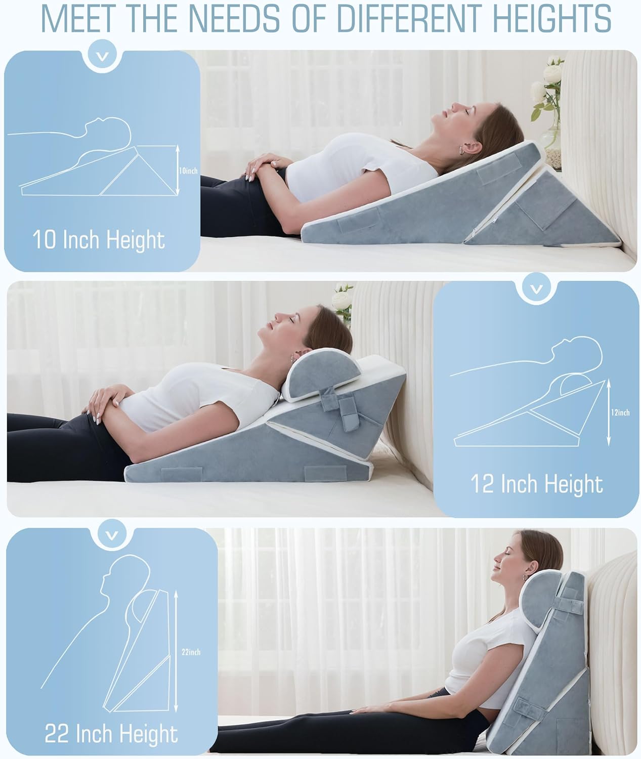Ziiyllean 3Pcs Adjustable Memory Foam Wedge Pillow Set