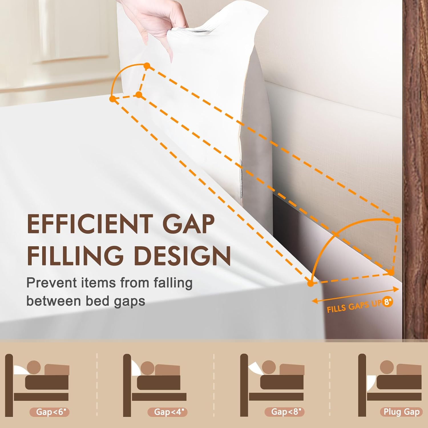 Wedge Pillow Headboard Gap Filler with Dual Pockets