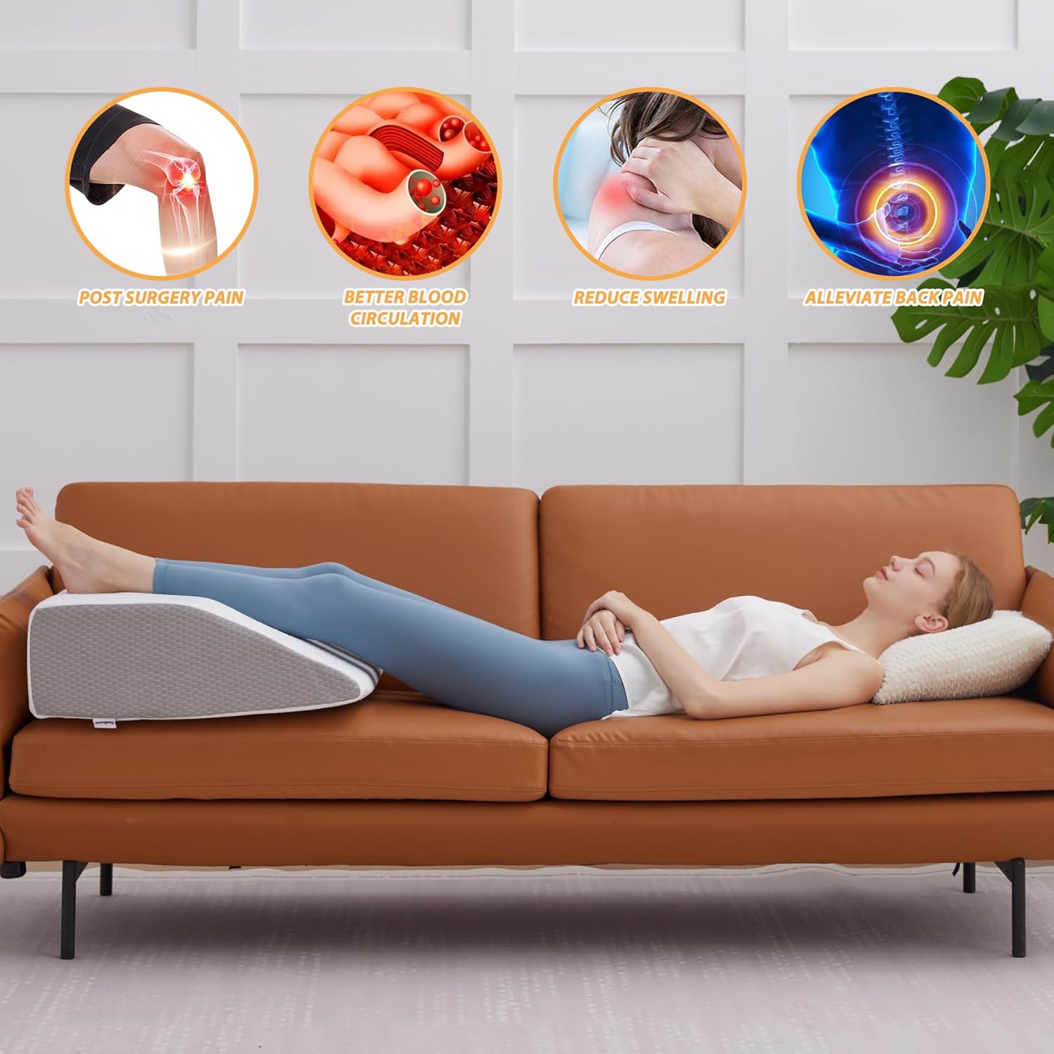Bedluxe Leg Pillow 8 Inch Elevating Wedge for Post Surgery Swelling Relief